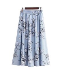 ZARA（ザラ）の「ミディ丈 ストライプ花柄スカート フローラル