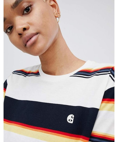 Carhartt（カーハート）の「Carhartt WIP Logo T-Shirt In Stripe（Tシャツ/カットソー・レディース・Sunder stripe・XS/L/S/M）」の3枚目の写真