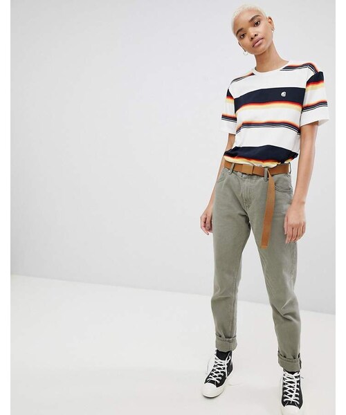 Carhartt（カーハート）の「Carhartt WIP Logo T-Shirt In Stripe（Tシャツ/カットソー・レディース・Sunder stripe・XS/L/S/M）」の2枚目の写真