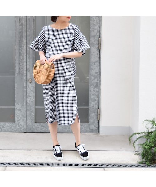 no brand（ノーブランド）の「【SALE】2WAYギンガムチェックフレアスリーブOP（ワンピース・レディース・その他）」の2枚目の写真