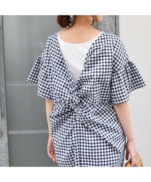 no brand（ノーブランド）の「【SALE】2WAYギンガムチェックフレアスリーブOP（ワンピース・レディース・その他）」の12枚目の写真