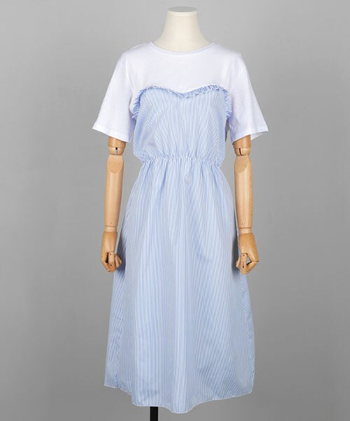 DHOLIC（ディーホリック）の「ストライプコントラストワンピース（ワンピース・レディース・ブルー/ピンク/その他・FREE）」の3枚目の写真