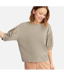 UNIQLO | マーセライズコットンギャザースリーブT（5分袖）(Tシャツ/カットソー)