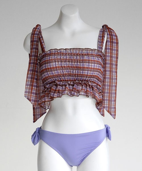 DHOLIC（ディーホリック）の「ショルダーストラップチェックビキニ（水着・レディース・グリーン/ピンク/パープル・FREE）」の2枚目の写真