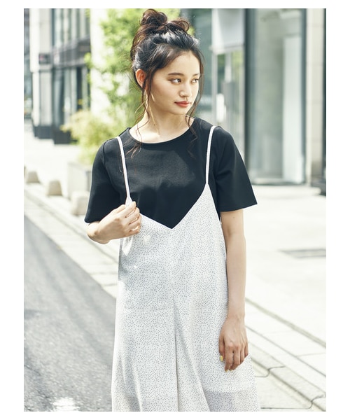 E hyphen world gallery（イーハイフンワールドギャラリー）の「・ドットワイドオールインワン（オールインワン・サロペット・オフホワイト/ブラック・F）」の5枚目の写真