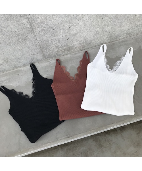 copine(コピン)の「再入荷!ラグジュアリーリブ編みひげレースキャミソール(3color)【クリックポスト対象商品】(キャミソール・レディース・その他)」の1枚目の写真