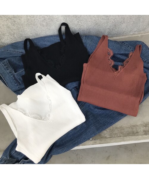 copine(コピン)の「再入荷!ラグジュアリーリブ編みひげレースキャミソール(3color)【クリックポスト対象商品】(キャミソール・レディース・その他)」の2枚目の写真