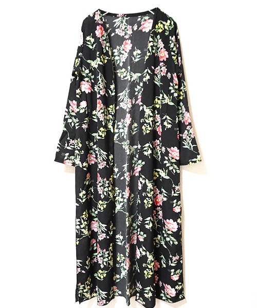 Tiffee SELECT(ティフィーセレクト)の「花柄シフォンロングカーディガンガウン(カーディガン/ボレロ・レディース・ブラック・F)」の1枚目の写真