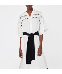 ZARA(ザラ)の「ベルト付きシャツワンピース 白 タイベルト付き ZARA(ザラ)の「ベルト付きシャツワンピース 白 タイベルト付き