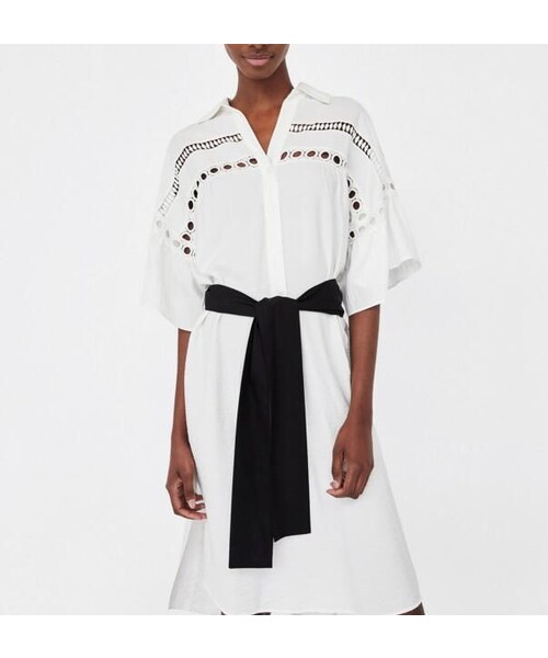 Zara ザラ の ベルト付きシャツワンピース 白 タイベルト付き ワンピース Wear