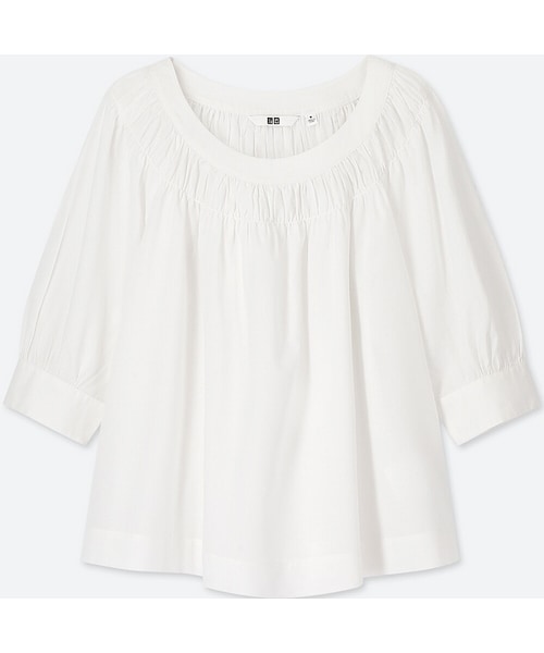 UNIQLO - ☆未使用タグ付き／S／ユニクロ／＋J／シルク ギャザー ブラウス／オフ白 ☆未使用タグ付き／S／ユニクロ／＋J／シルク ギャザー ブラウス