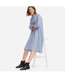UNIQLO | エクストラファインコットンAラインストライプワンピース（7分袖・丈標準104.5～114.5cm）(シャツ/ブラウス)