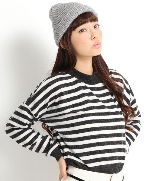 LOWRYS FARM(ローリーズファーム)の「キモウHIネックドルマンロングスリーブ(トップス・レディース・グレー/バーガンディー/ボーダー・L/M)」の1枚目の写真