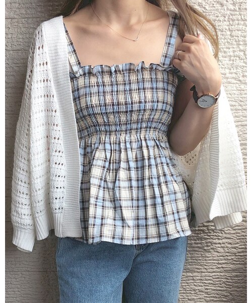 chocomee（チョコミー）の「チェックキャミ（キャミソール・レディース・グリーン/ブルー/ピンク・フリー）」の2枚目の写真