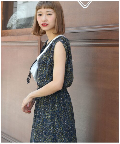 クローゼットロンドン♡ ノースリーブ ワンピース ボタニカル　フェミニン w closet（ダブルクローゼット）の「シフォンフラワープリント