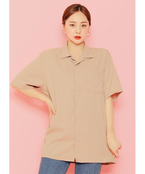 HOTPING（ホッピン）の「ワンポケットストライプシャツ（シャツ/ブラウス・レディース・ブラック/マスタード/グリーン/スカイ/ネイビー/ベージュ/ホワイト/ピンク・フリーサイズ(XS-XL)	）」の3枚目の写真