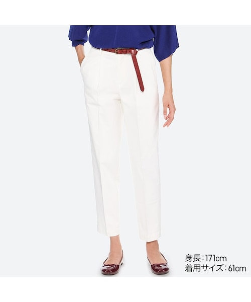 UNIQLO（ユニクロ）の「コットンテーパードアンクルパンツ（丈長め69cm）＋EC（その他パンツ・レディース・BEIGE 32/NAVY 69/GREEN 54/WHITE 00・79/58/67/70/64/61/55/73/76）」の2枚目の写真