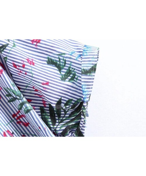 ZARA　シャツワンピース　花柄　ストライプ　新品 ZARA - ZARA☆花柄ストライプロングシャツワンピースの通販 by ドリ