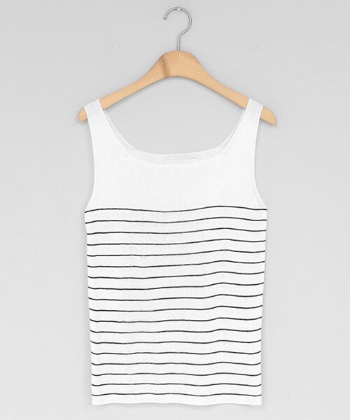 DHOLIC(ディーホリック)の「リネンボーダースリーブレス(タンクトップ・レディース・ブラック/ホワイト・FREE)」の2枚目の写真