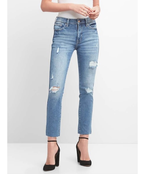 GAP(ギャップ)の「High Rise Slim Straight Jeans with Destruction(デニムパンツ・レディース・(Medium) Medium Destroy・Regular 24 X Regular/Regular 25 X Regular/Regular 26 X Regular/Regular 28 X Regular/Regular 30 X Regular/Regular 32 X Regular/Regular 34 X Regular/Tall 27 X Tall)」の4枚目の写真