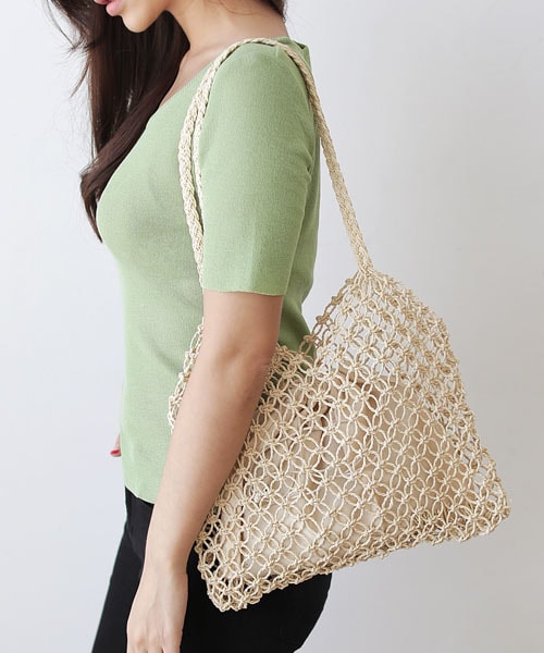 DHOLIC(ディーホリック)の「巾着SETラタンネットバッグ(トートバッグ・レディース・ベージュ/ブラウン・FREE)」の1枚目の写真