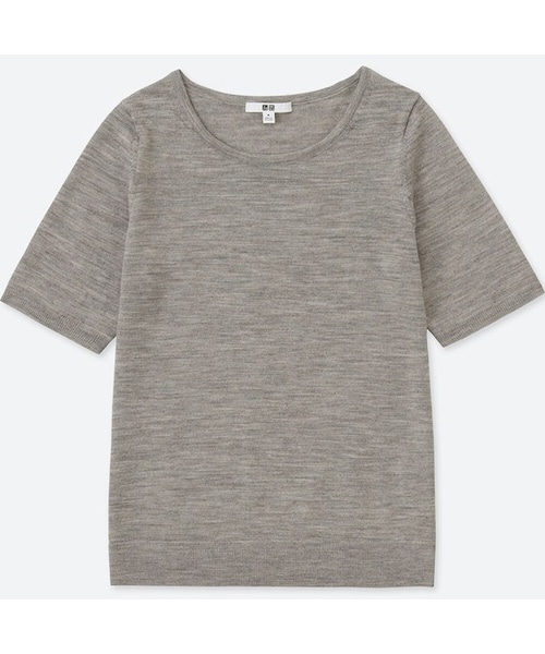 UNIQLO（ユニクロ）の「エクストラファインメリノクルーネックセーター（5分袖）（ニット/セーター・レディース・BROWN 34/NAVY 69/PINK 11/BLACK 09/GREEN 55/OFF WHITE 01/GRAY 04・S/L/XL/3XL/XXL/XS/M）」の4枚目の写真