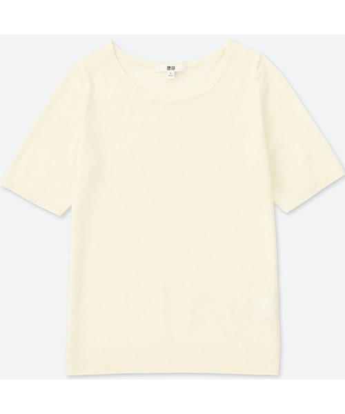 UNIQLO（ユニクロ）の「エクストラファインメリノクルーネックセーター（5分袖）（ニット/セーター・レディース・BROWN 34/NAVY 69/PINK 11/BLACK 09/GREEN 55/OFF WHITE 01/GRAY 04・S/L/XL/3XL/XXL/XS/M）」の2枚目の写真