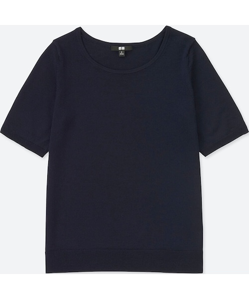 UNIQLO（ユニクロ）の「エクストラファインメリノクルーネックセーター（5分袖）（ニット/セーター・レディース・BROWN 34/NAVY 69/PINK 11/BLACK 09/GREEN 55/OFF WHITE 01/GRAY 04・S/L/XL/3XL/XXL/XS/M）」の6枚目の写真