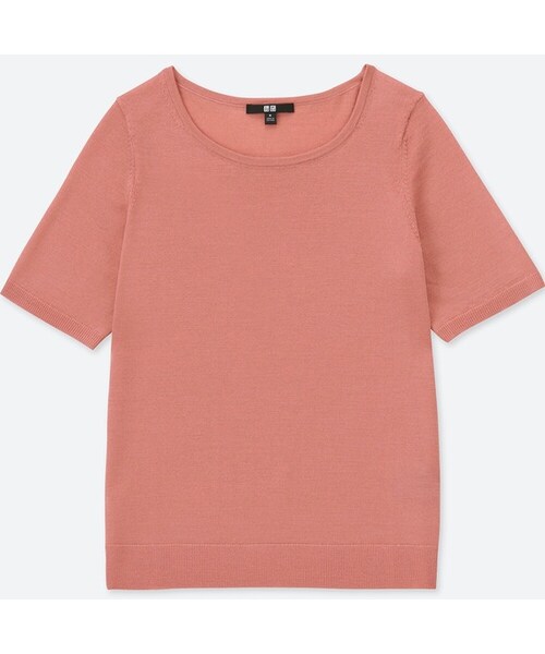 UNIQLO（ユニクロ）の「エクストラファインメリノクルーネックセーター（5分袖）（ニット/セーター・レディース・BROWN 34/NAVY 69/PINK 11/BLACK 09/GREEN 55/OFF WHITE 01/GRAY 04・S/L/XL/3XL/XXL/XS/M）」の7枚目の写真