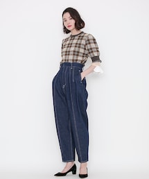 TOGA PULLA メッシュチェック　トップス check knit top-チェックニットトップ-TOGA PULLA（トーガプルラ