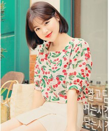 HOTPING | スクエアネックチェリーパターンブラウス(シャツ/ブラウス)