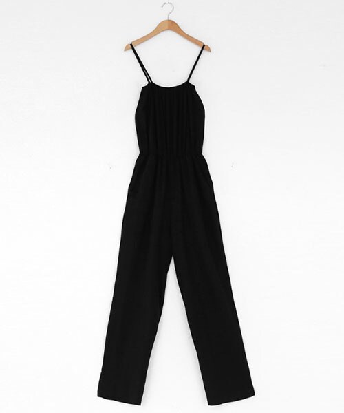 DHOLIC（ディーホリック）の「イージーワイドオールインワン（つなぎ/オールインワン・レディース・ベージュ/ブラック・FREE）」の2枚目の写真