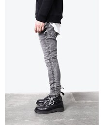 LOUNGE LIZARD ダメージ&リメイクskinny 1 新品 LOUNGE LIZARD（ラウンジリザード）の「STRETCH DENIM×CHEMICAL