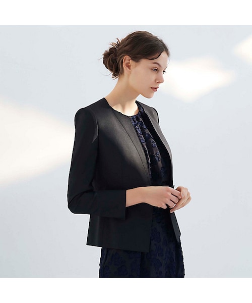 Epoca◆16SS/リネンブレンドストレッチノーカラージャケット/42/ポリエステル/WHT/M5E08-332-01 EPOCA（エポカ）の「リネンブレンドストレッチ ノーカラージャケット