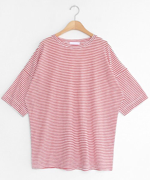 DHOLIC（ディーホリック）の「オーバーサイズボーダーTシャツ（Tシャツ/カットソー・レディース・ブラック/ブルー/レッド・FREE）」の3枚目の写真