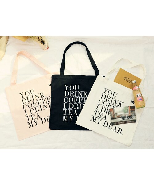 HOTPING（ホッピン）の「3Colors英字レタリングエコバッグ（エコバッグ/サブバッグ・レディース・ブラック/ホワイト/ピンク・フリーサイズ）」の3枚目の写真