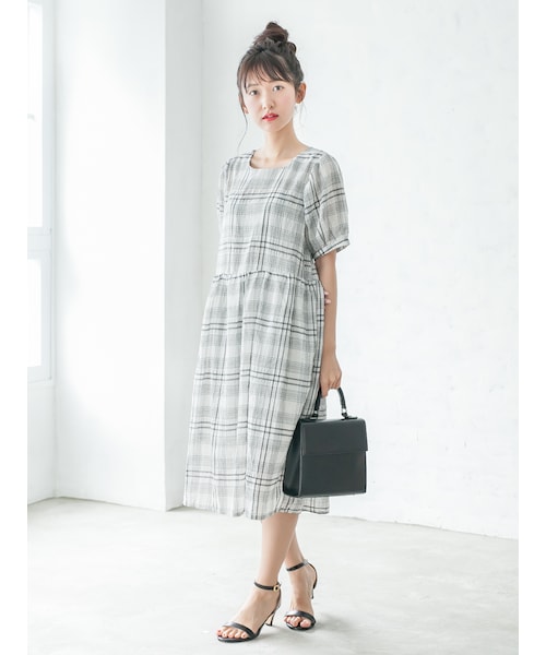 COHINA（コヒナ）の「【あわつまいセレクト】バックボタンチェックワンピ（ワンピース・レディース・ブルー/ホワイト・XS）」の2枚目の写真