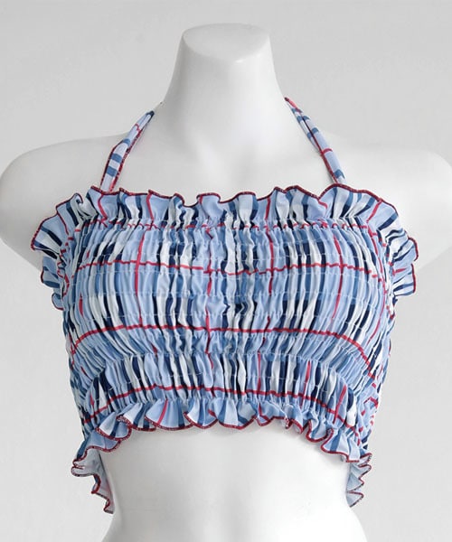 DHOLIC（ディーホリック）の「2WAYチェックシャーリングビキニトップ（水着・レディース・ブラック/パープル/ブルー・FREE）」の2枚目の写真