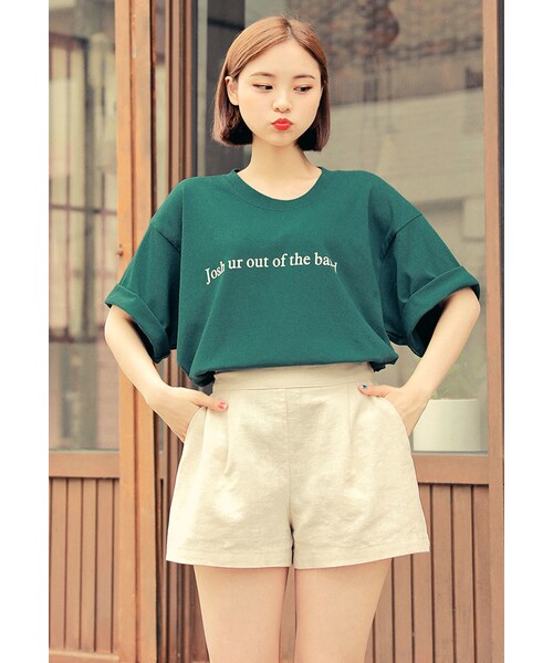 HOTPING（ホッピン）の「UネックフロントレタリングTシャツ（Tシャツ/カットソー・レディース・ブリック/グリーン/ブラック/ホワイト・フリーサイズ(XS-XL)）」の4枚目の写真