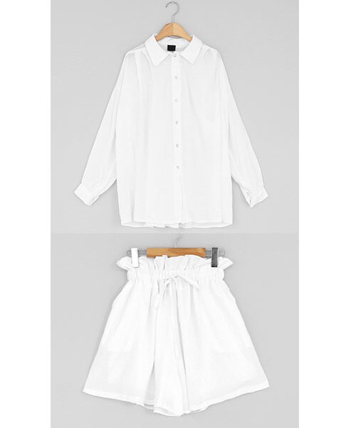 DHOLIC（ディーホリック）の「コットンタックシャツ&ワイドショートパンツSET（その他パンツ・レディース・ベージュ/ホワイト/ブラック・FREE）」の2枚目の写真