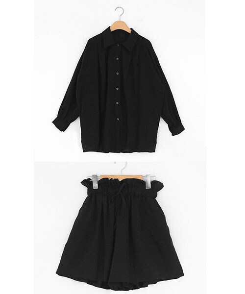 DHOLIC（ディーホリック）の「コットンタックシャツ&ワイドショートパンツSET（その他パンツ・レディース・ベージュ/ホワイト/ブラック・FREE）」の3枚目の写真