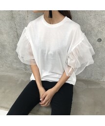 copine | 袖チュールTシャツ(2color)【クリックポスト対象商品】(Tシャツ/カットソー)