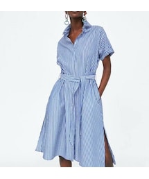 ZARA（ザラ）の「ベルト付きシャツワンピース ストライプ