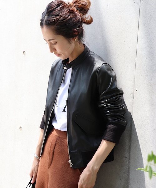 【美品】フレームワーク　ラム　ジップアップ　ライダースジャケット　黒　シングル 美品】フレームワーク ラム ジップアップ ライダースジャケット 黒