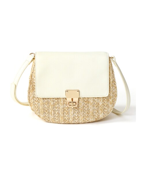 GRL（グレイル）の「ラウンドストローポシェット（ショルダーバッグ・レディース・ブラック/ホワイト/ベージュ・F）」の2枚目の写真