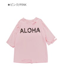 Bobon21 | ALOHAダメージTシャツ-全1色-(Tシャツ/カットソー)