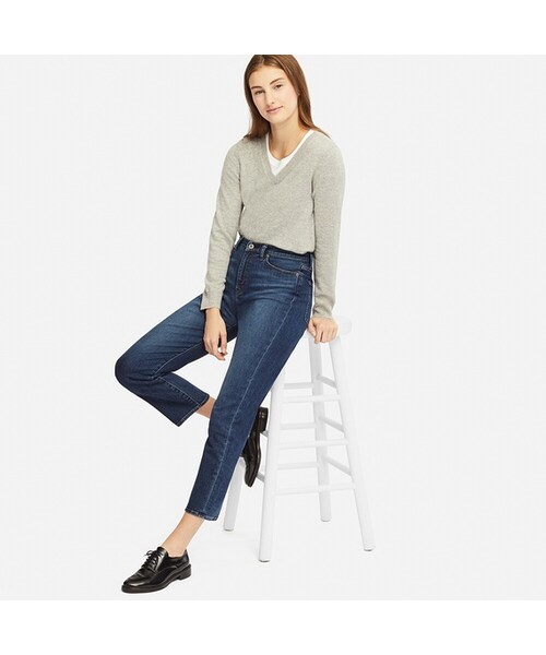 UNIQLO（ユニクロ）の「ハイライズストレートアンクルジーンズ（丈標準70cm）（デニムパンツ・レディース・WHITE 00/BLUE 68/BLUE 65/NAVY 69・27/30/28/29/23/25/24/32/22/21/34/26/36）」の2枚目の写真