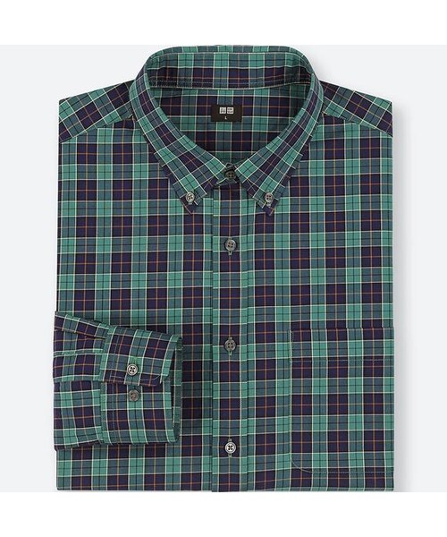 UNIQLO（ユニクロ）の「エクストラファインコットンブロードチェックシャツ（ボタンダウン・長袖）（シャツ/ブラウス・メンズ・BROWN 35/GREEN 55・XS/4XL/S/XXL/XL/3XL/L/M）」の2枚目の写真