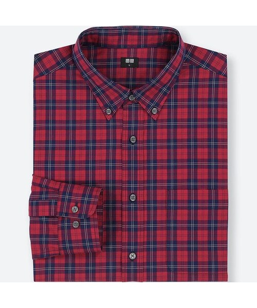 UNIQLO（ユニクロ）の「エクストラファインコットンブロードチェックシャツ（ボタンダウン・長袖）（シャツ/ブラウス・メンズ・DARK GREEN 58/RED 16・S/3XL/L/M/XL/4XL/XS/XXL）」の2枚目の写真