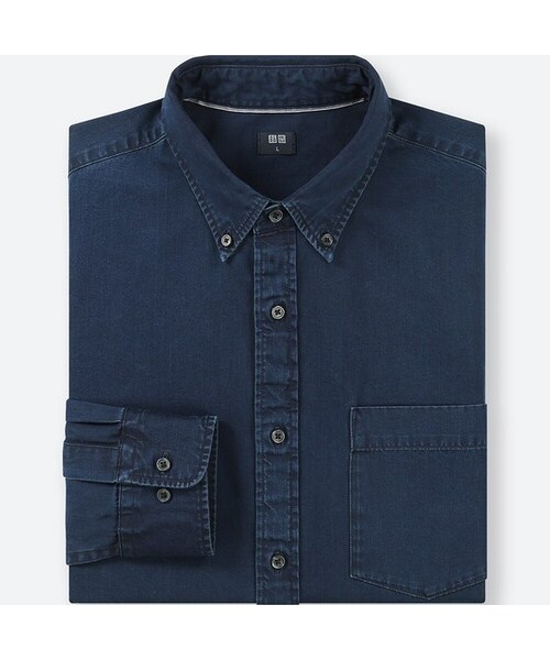 UNIQLO（ユニクロ）の「デニムシャツ（長袖）（シャツ/ブラウス・メンズ・GRAY 07/BLUE 63/BLUE 68・3XL/S/L/XL/4XL/M/XS/XXL）」の3枚目の写真